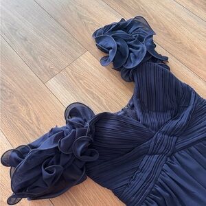 Women’s Formal Elegant Navy Blue Dress with Ruffle Sleeves